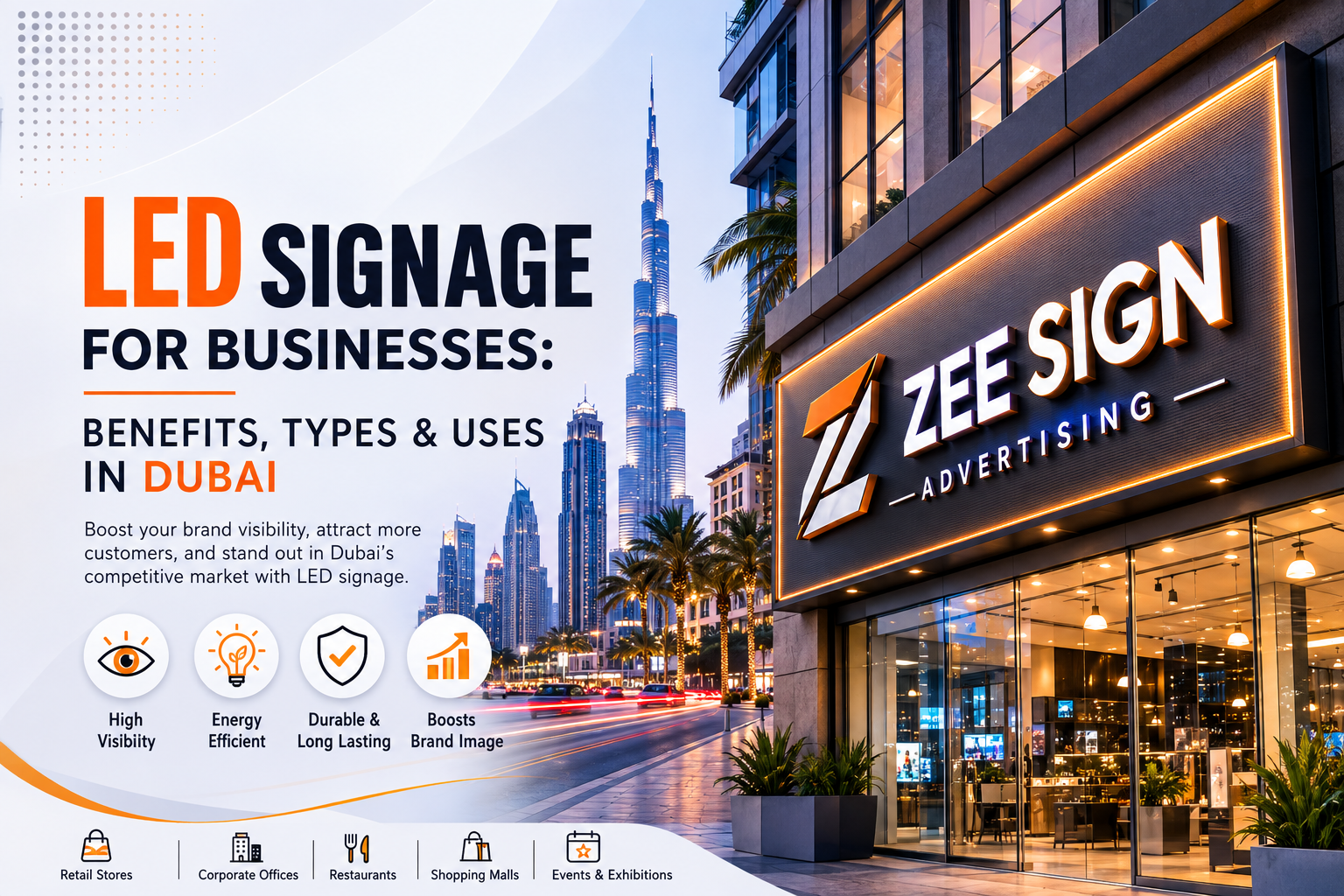 LED Signage for Businesses: Benefits, Types & Uses in Dubai