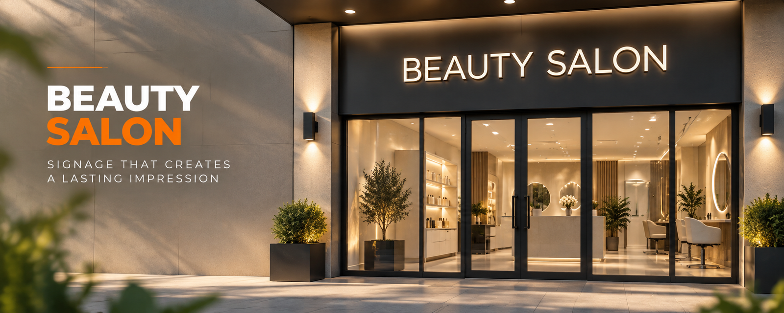 Premium illuminated beauty salon signage and storefront branding